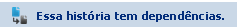 A mensagem de dependência indica que a história atual tem dependências.
