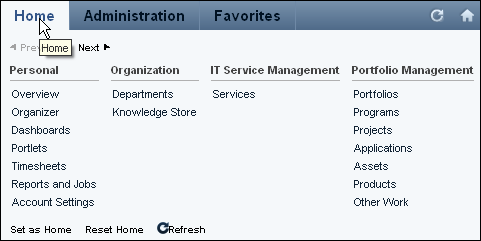 The figure shows the Home menu expanded.