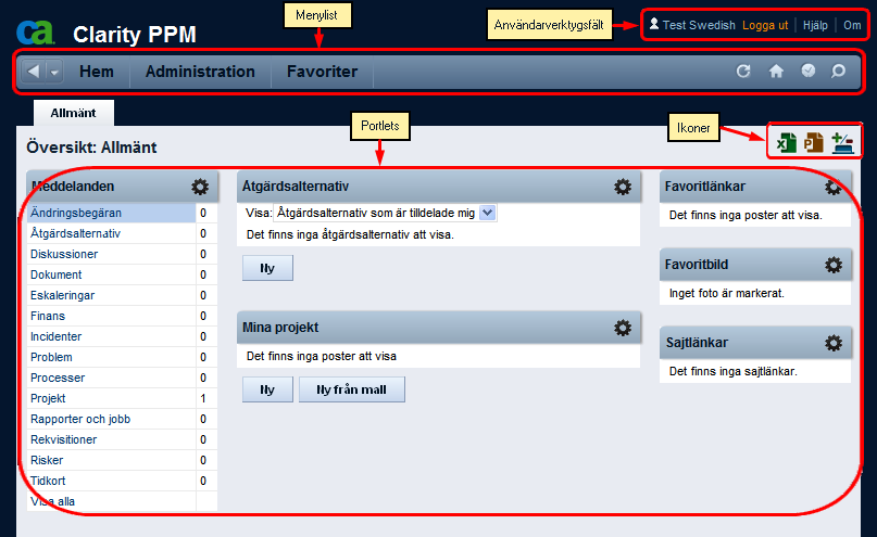 Bilden visar standardstartsidan i Clarity.