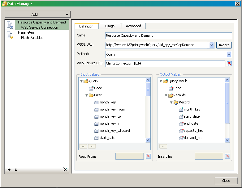 Illustrates the set up for a Web Service Connection