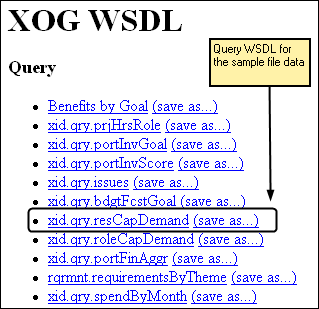 Illustrates the XOG WSDL for a query.