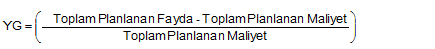Bu formül YG'nin nasıl hesaplanacağını gösterir