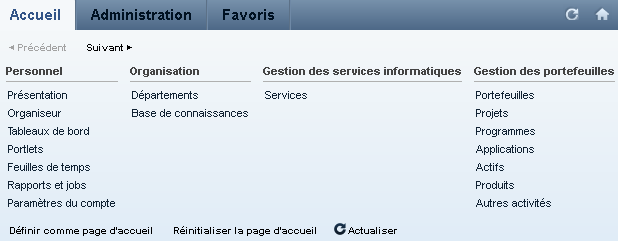 Cette illustration présente la version développée du menu Accueil.