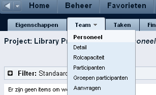 In de afbeelding wordt een open menu met tabbladen weergegeven.