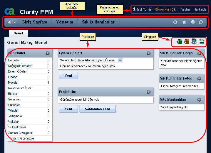 Şekilde, varsayılan Clarity ana sayfası gösterilmektedir.