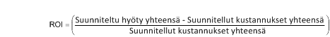 Tämä kaava näyttää, miten ROI lasketaan.