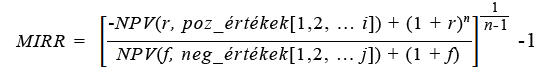 Ez a képlet a MIRR kiszámítását mutatja