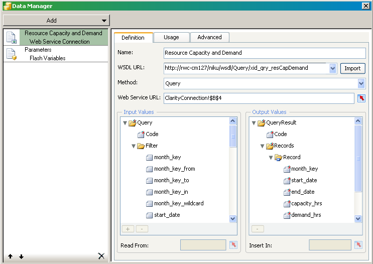 Illustrates the set up for a Web Service Connection