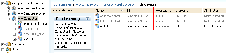 Screenshot des Knotens "Alle Computer" für Asset Collector