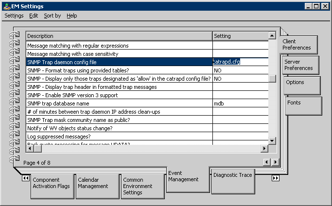Registerkarte "Event Management" mit der Konfigurationsdatei für SNMP-Trap