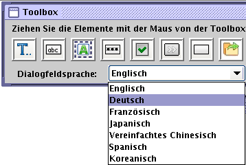 Dropdown-Liste "Dialogfeldsprache", die die für das Installationsdialogfeld verfügbaren Sprachen anzeigt