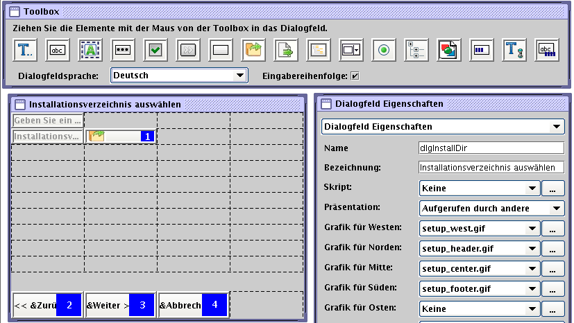 Dialogfeld für die Eingabereihenfolge, in dem die Eingabereihenfolge für das Installationsdialogfeld angegeben wird
