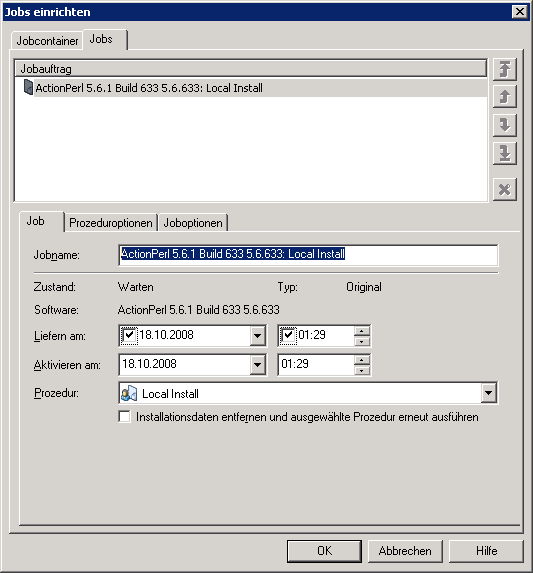 Screenshot mit dem Dialogfeld für die Erstellung von Jobcontainern beim Einrichten von Jobs