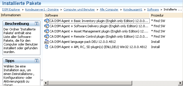 Screenshot mit installierten Paketen auf dem gewünschten Computer