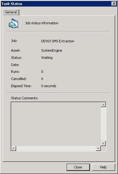 Task Status dialog (General tab) providing information about the Waiting status