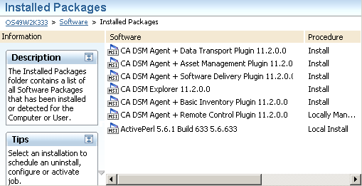 Screenshot showing installed Packages on a designated computer desired