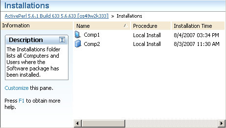 Screenshot showing installations of a designated item