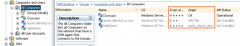 Capture d'écran montrant le nœud Tous les ordinateurs d'un collecteur d'actifs