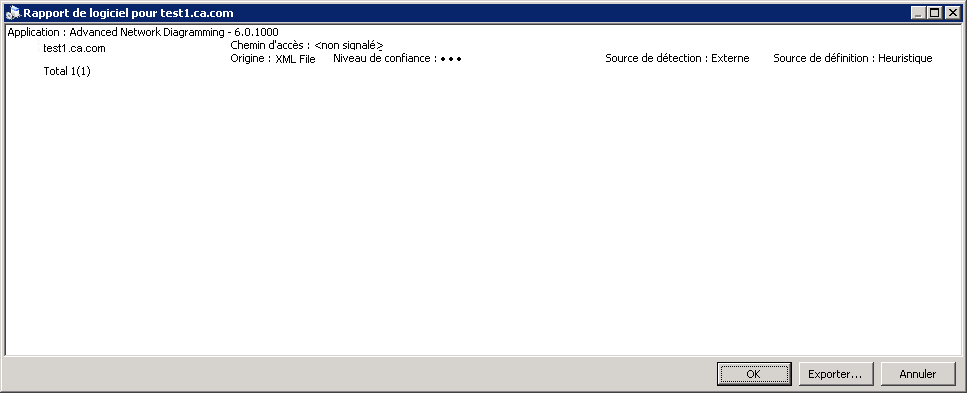 Capture indiquant l'origine et le niveau de confiance de l'inventaire des logiciels