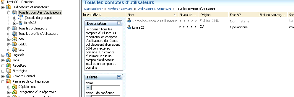 Capture d'écran montrant le groupe Tous les utilisateurs du collecteur d'actifs