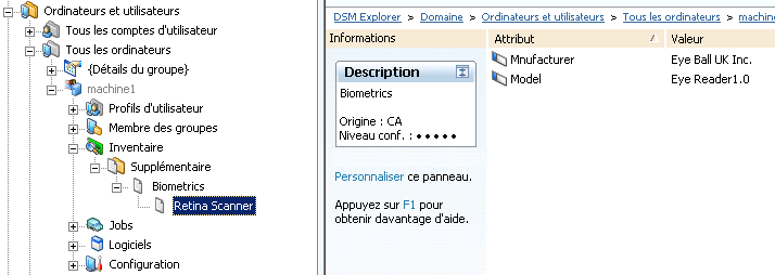 Capture d'écran indiquant l'inventaire du matériel défini par l'utilisateur