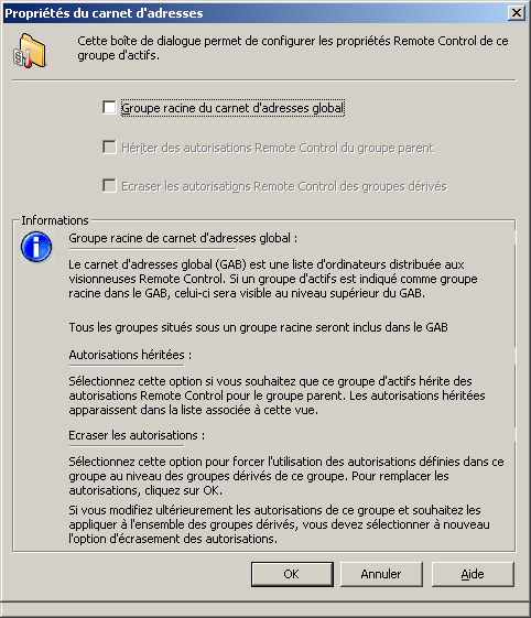 Boîte de dialogue Propriétés du carnet d'adresses