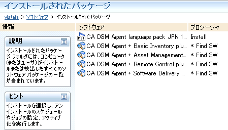 指定したコンピュータにインストールされたパッケージが表示されたスクリーンショット