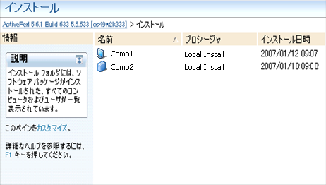 指定した項目のインストールが表示されたスクリーンショット