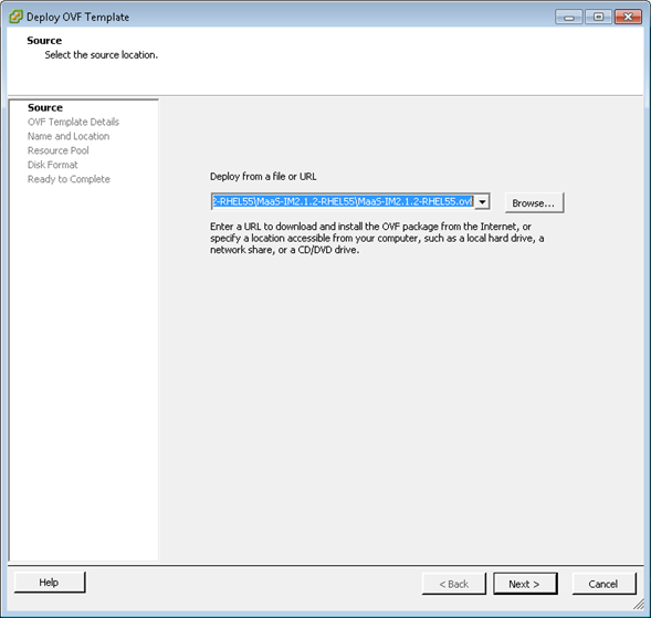 Displays the source page in the deploy OVF template wizard