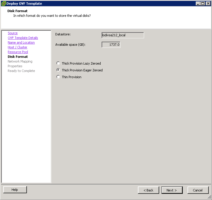 Displays the disk format options to store the virtual disk