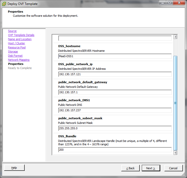Displays the properties to customize the software solution for this deployment