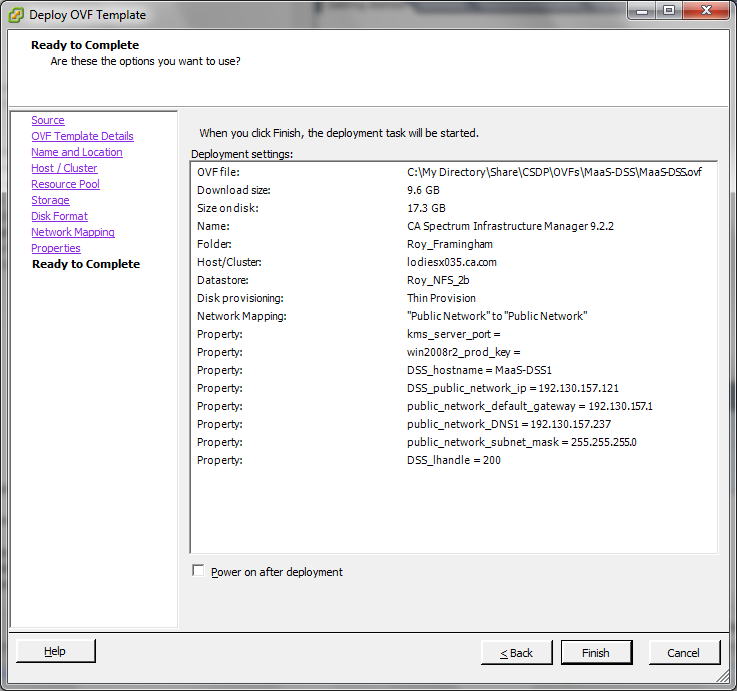 Displays the options that you selected for review