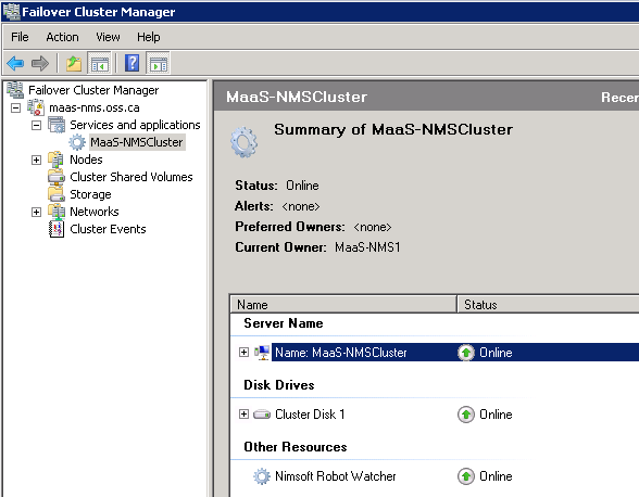 Displays the status  as online for the cluster name , drive, and robot