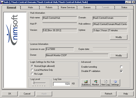 This screen shows the hub probe settings.