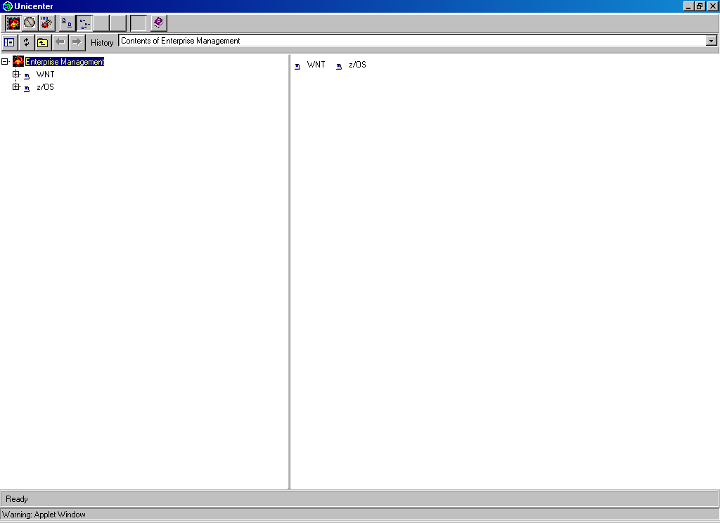 Unicenter Enterprise Management ウィンドウのコンテンツを示します。