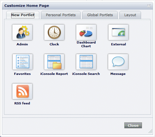 Express iConsole Customize Home Page dialog