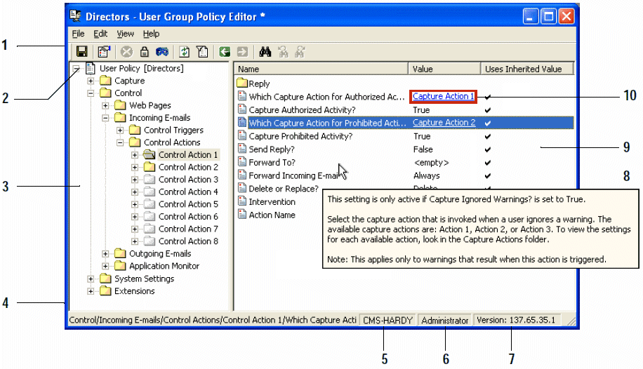 User Policy Editor screen