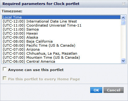 DLP--Express iConsole Portlet Required Parameters dialog