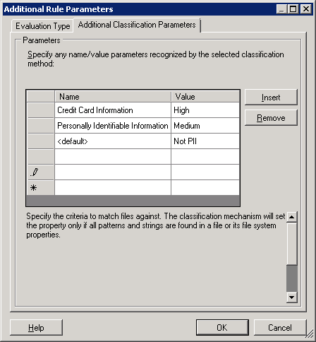 Additional Rule Parameters dialog