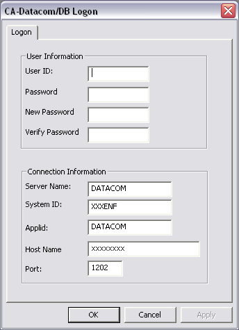 Example of CA Datacom/DB Logon screen