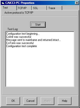 Example of CAICCI-PC Properties - Test Dialog screen