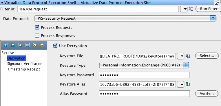 Screenshot of Virtualize Data Protocol Execution Shell filter parameters.