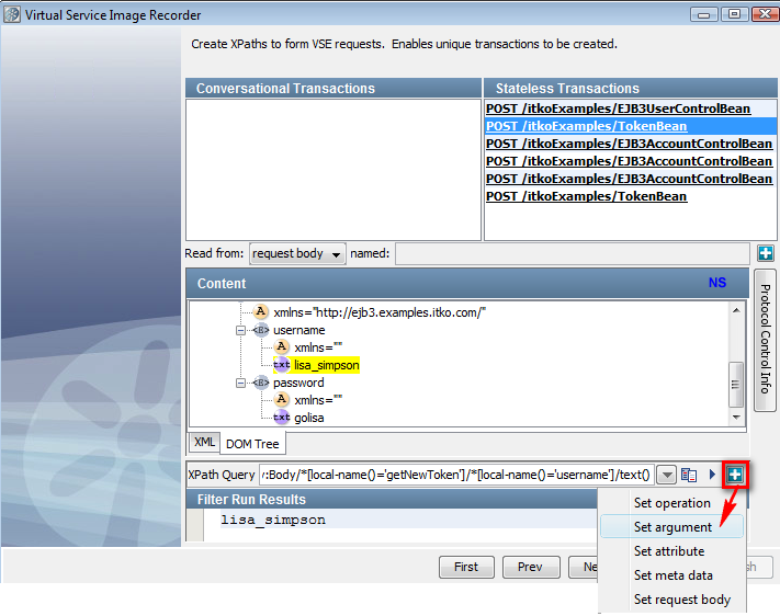 Screenshot of the Generic XML data protocol Create XPaths screen, with Set Argument option selected.