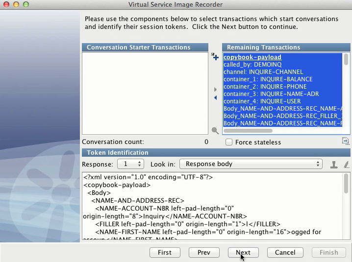 Screenshot for CICS Copybook data protocol Conversations screen.