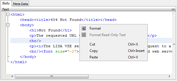 Screenshot of text body editor set to text.