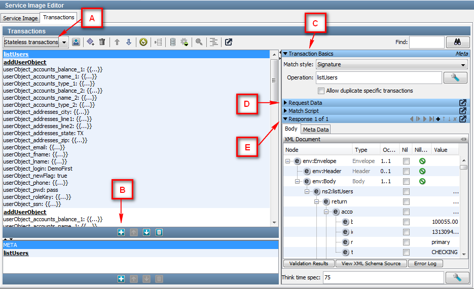 Transactions Tab for Stateless Transactions, marked up.