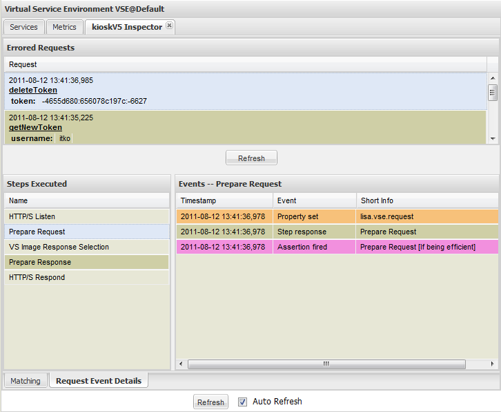 Screenshot of VSE Console - Request Events Details tab.