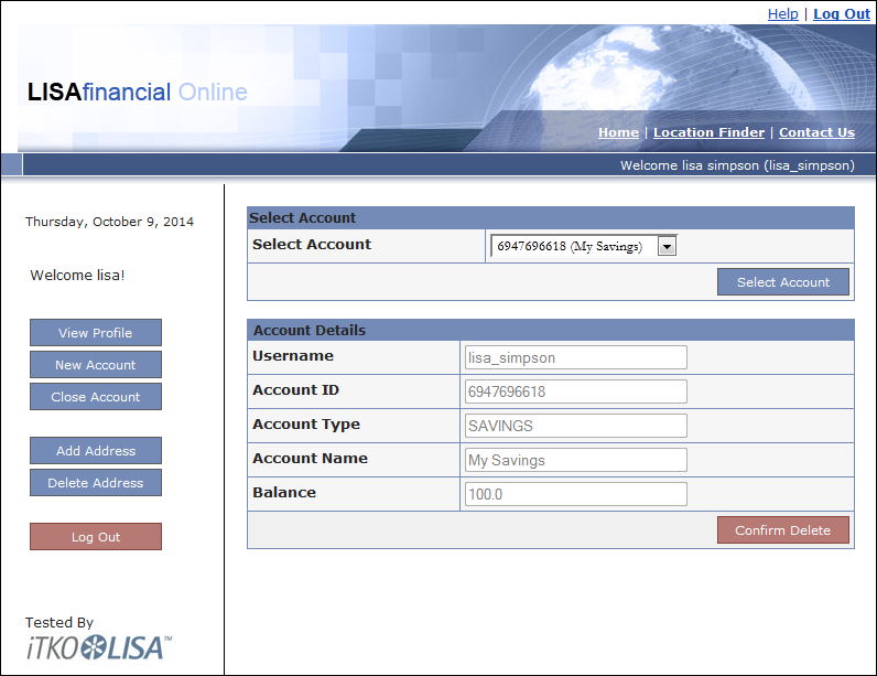 LISA Bank close account page