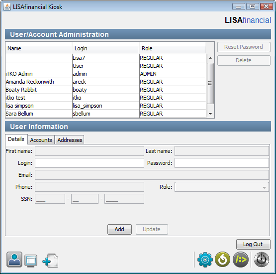 Screenshot of LISA Bank user list for Tutorial 7