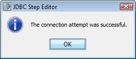 Screenshot of JDBC Step Editor message; The connection attempt was successful. For Tutorial 9